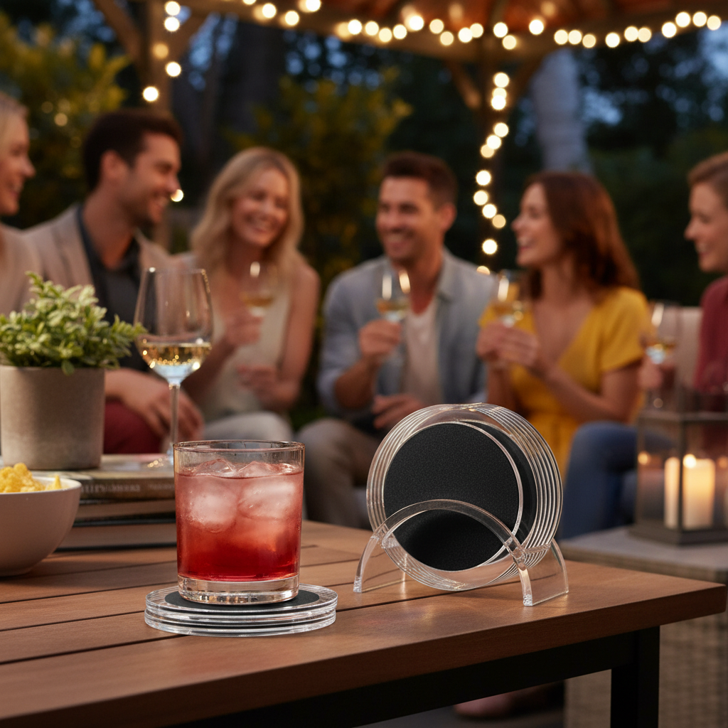 Kadra Kitchenware - Wholesale Coasters - Acrylic Drink Coasters Set of 6 for Tabletop Protection2