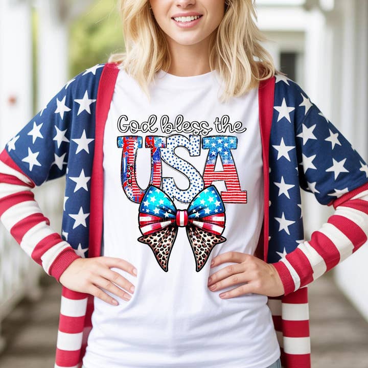 God Bless The USA Shirt, Coquette Patriotic July 4 Shirt for wholesale by CVH DREAMY LTD