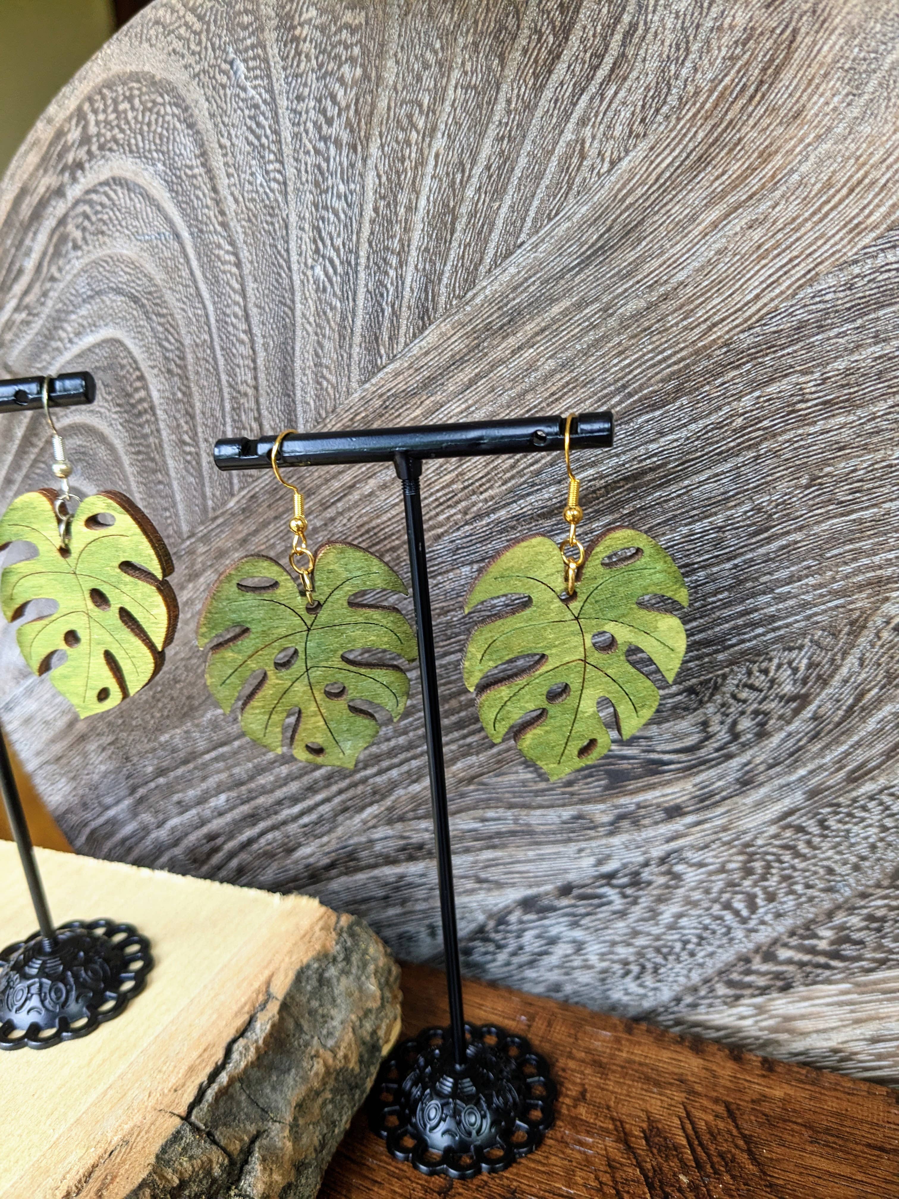 Stag and Branch - Wholesale Dangle Earrings - Monstera Wood Earrings | Monstera Deliciosa Dangle Earrings5