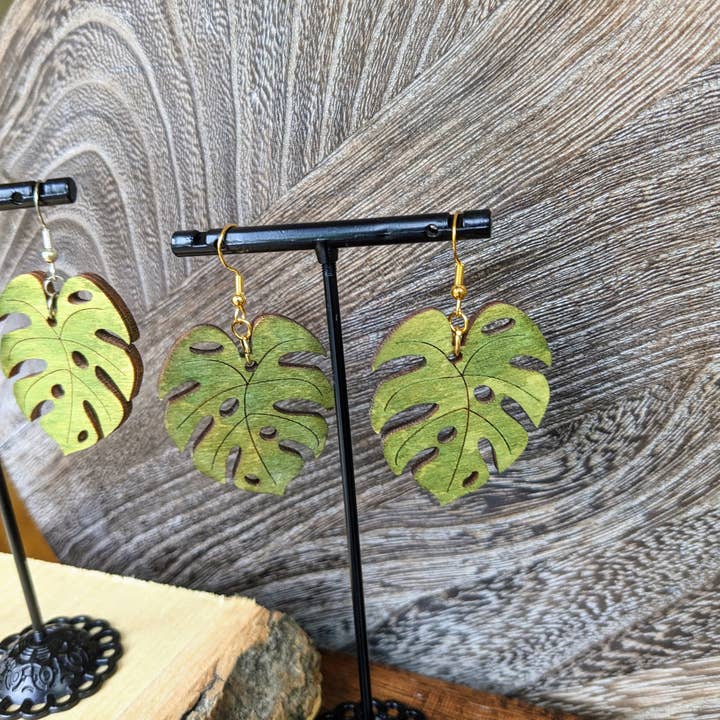 Stag and Branch - Wholesale Dangle Earrings - Monstera Wood Earrings | Monstera Deliciosa Dangle Earrings5