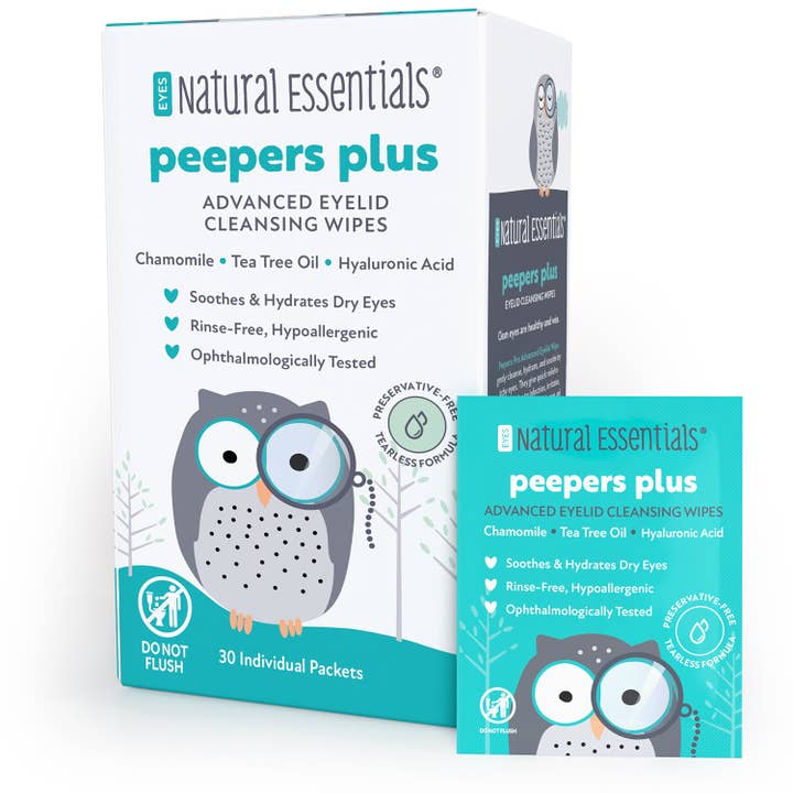 Natural Essentials® Advanced Eyelid Cleansing Wipes | Peepers Plus™ 30 Eye Wipes | Chamomile, Tea Tree, Hyaluronic Acid for wholesale by Wipex