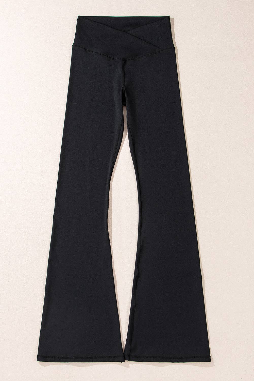 Black Solid V-Shape High Waist Flared Leggings for wholesale on Faire4