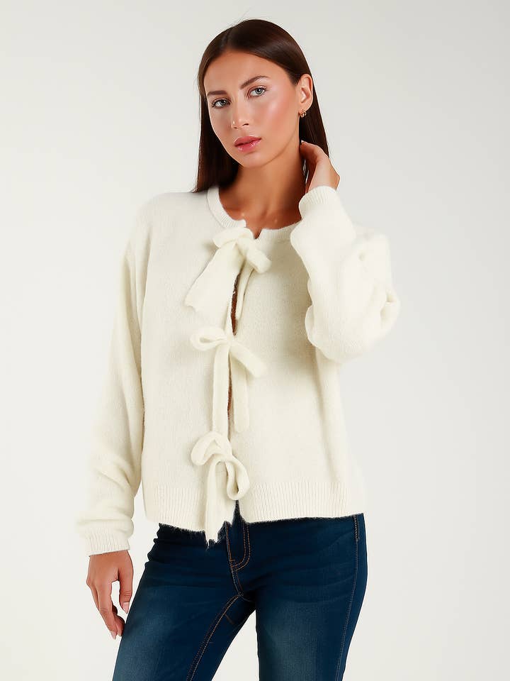 TAMBA - Wholesale Cardigan - Women's - Baby alpaca cardigan with bow closure9