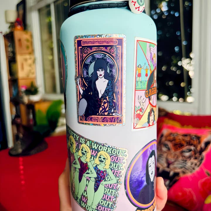 Haunted Fembot - Wholesale Sticker - Elvira Glitter Water Bottle Sticker1