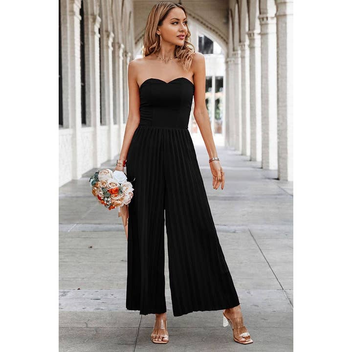 Elegante Off-Shoulder Geplooide Hoge Taille Wijde Pijpen Jumpsuit voor wholesale door Elings