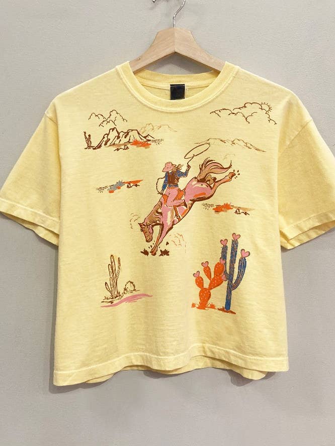 COWGIRL WESTERN COLLAGE PRINT CROP TEE SHIRT TOP for wholesale by Bestto