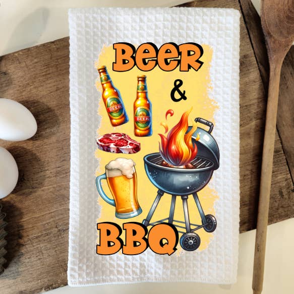 Bier & BBQ Grilling Waffle Weave theedoek Theedoek voor wholesale door Prairie Chicken Sticker Shop & Gifts