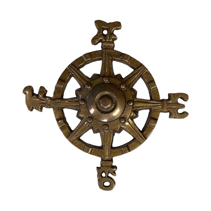 Madison Bay Co. - Historical Home Decor Reproductions - Wholesale Paper Weight - Compass Rose Solid Antiqued Brass Paperweight-Decor, 4-1/2”