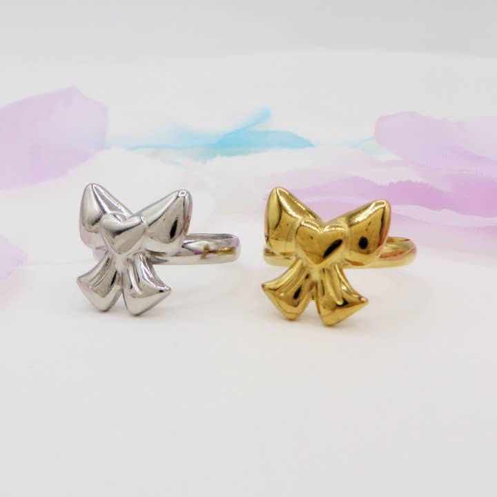 BOW RING ~ Anello fiocco bombè regolabile in ACCIAIO INOSSIDABILE for wholesale by Daemon srls