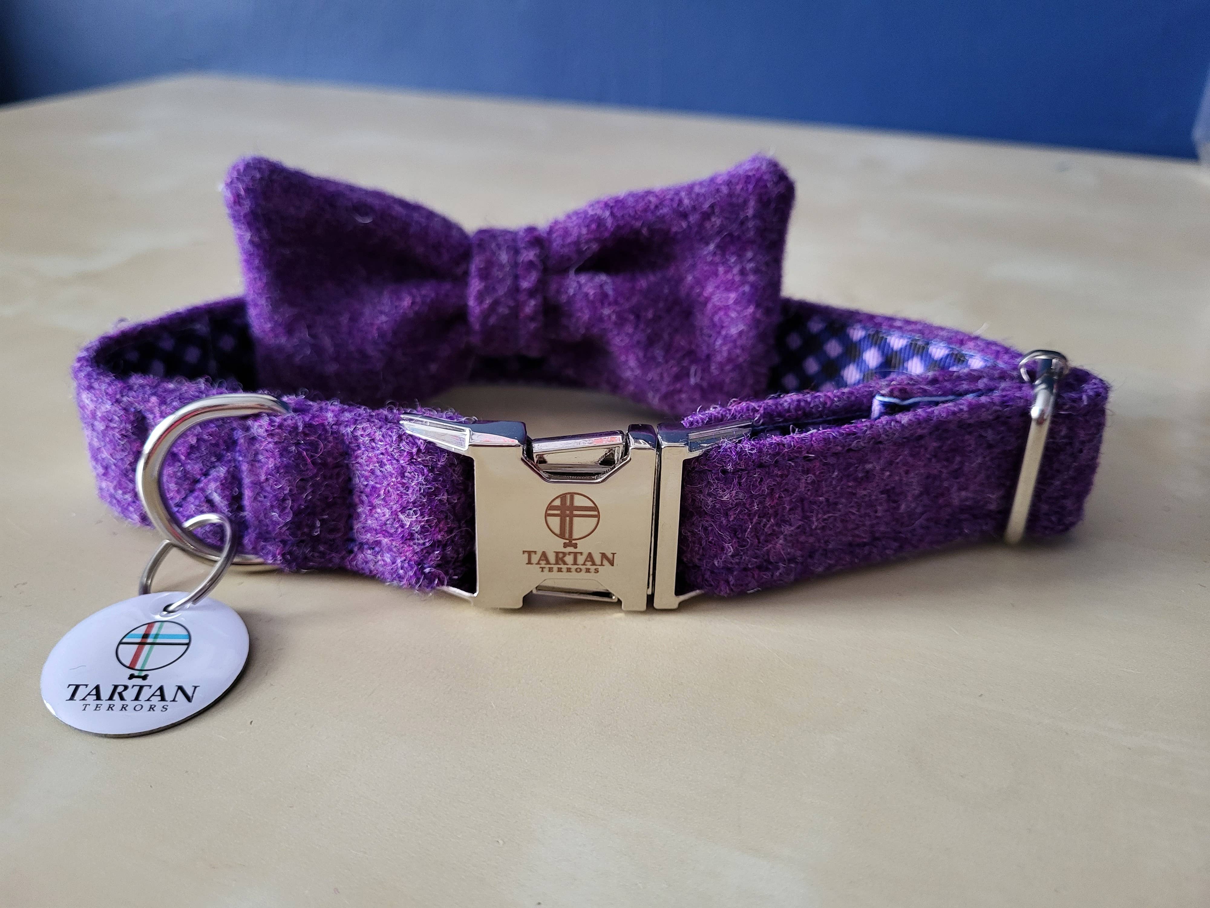 Tartan Terrors – wholesale Halsband - Hund – Harris Tweed Hundhalsband (Lila)1