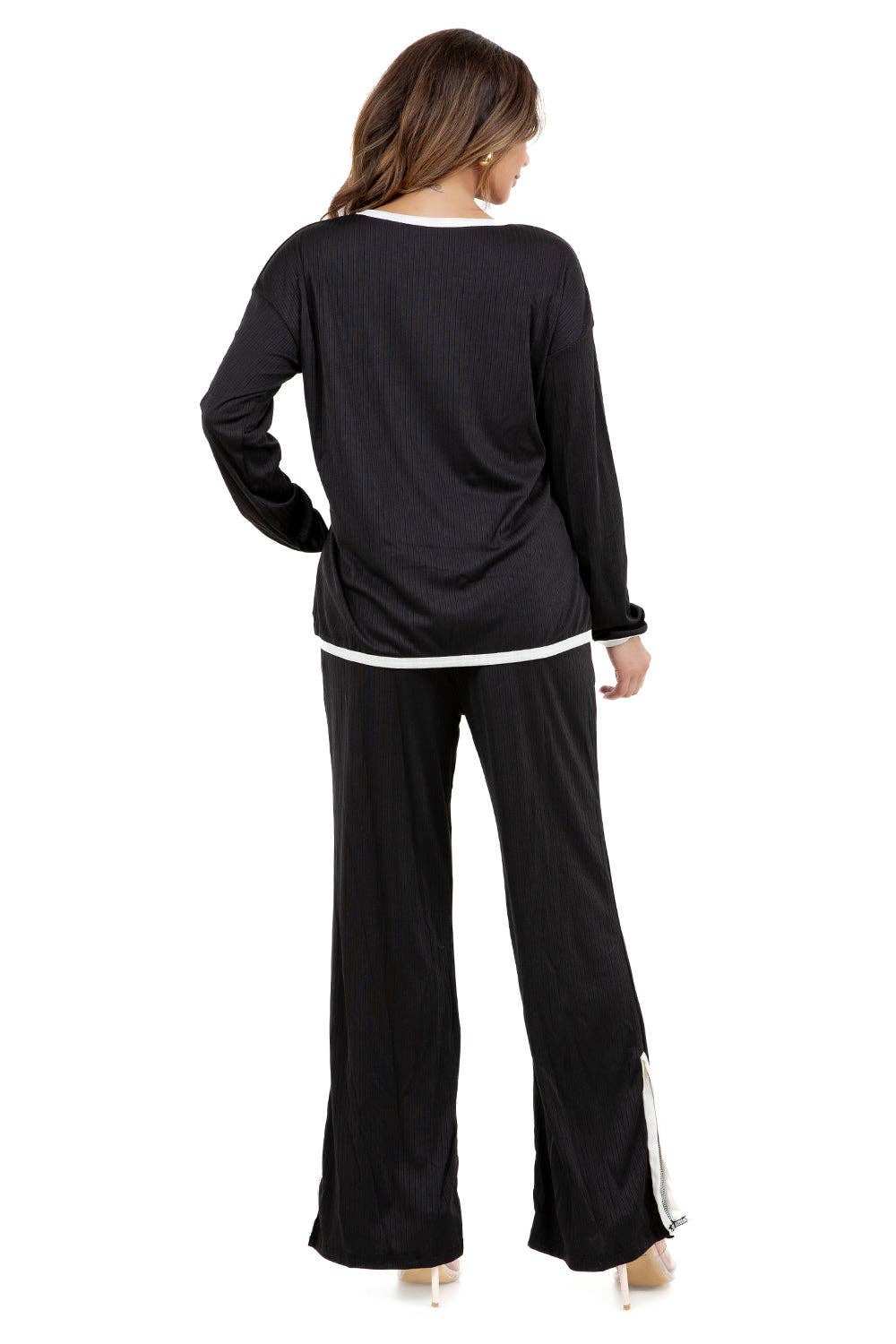 Black WOMEN FASHION TWO PIECE CASUAL PANT SET for wholesale on Faire5