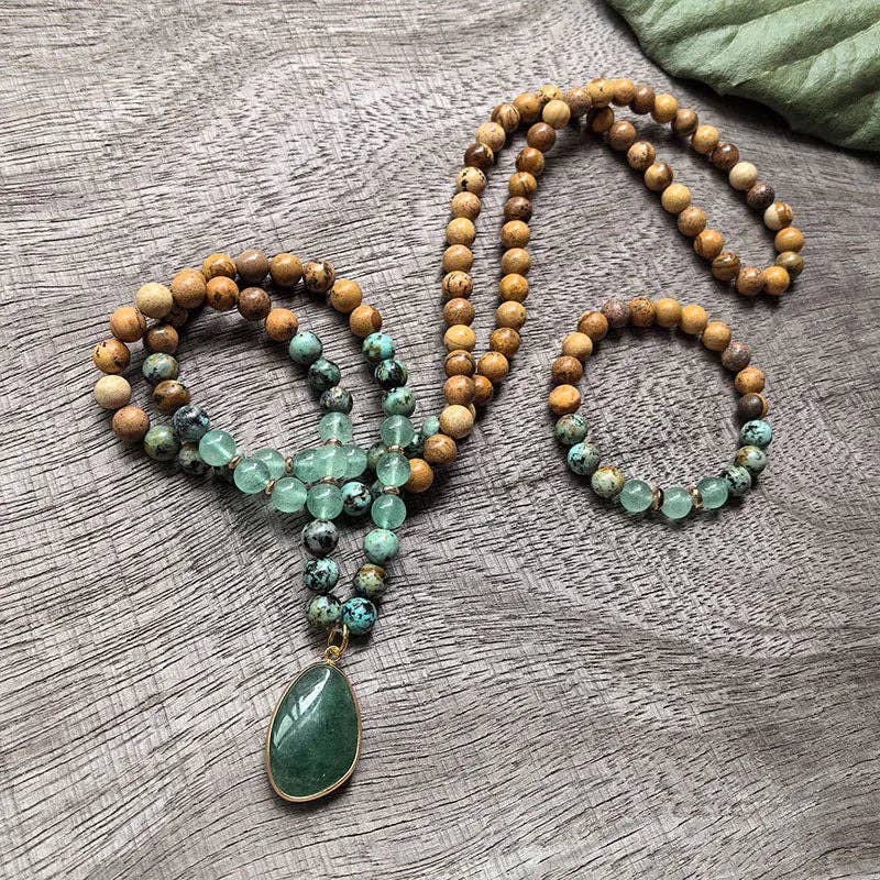 Harmony Mala - Wholesale Pendant/Charm Necklace - African Turquoise, Green Aventurine, Green Quartz Mala Beads2