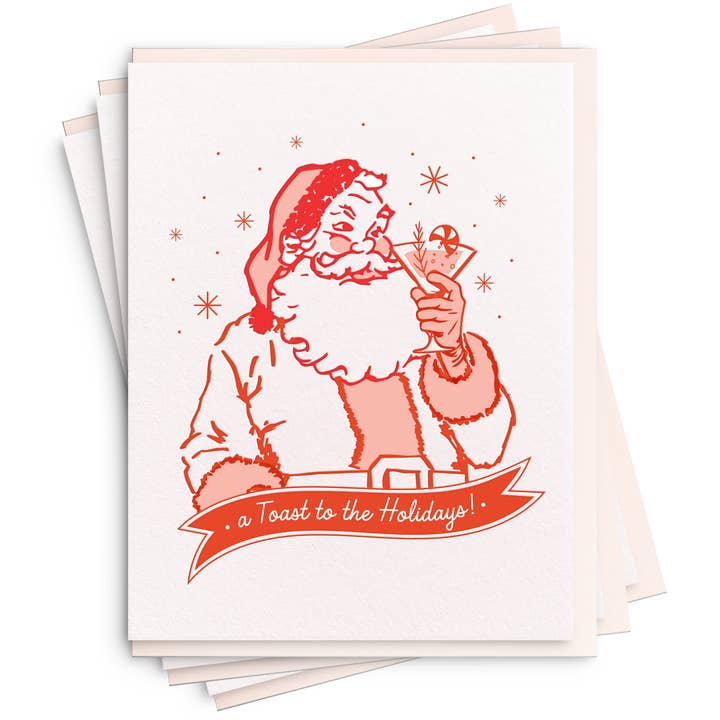 Dahlia Press - Vendita all'ingrosso Biglietti di auguri di Natale - Holiday Toast, set di biglietti natalizi tipografici
