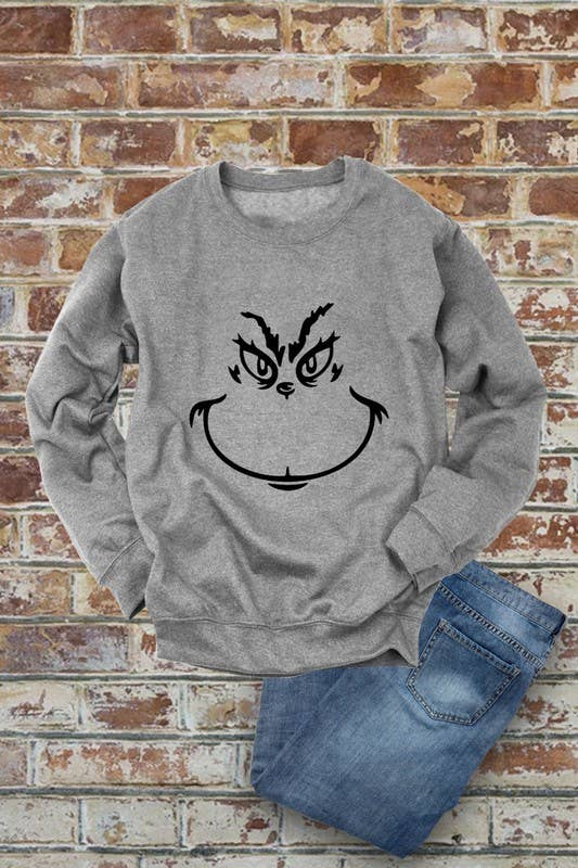Top Avenue - Wholesale Graphic Sweatshirt - Women's - Grinch Face, Christmas, Unisex Crewneck Fleece Sweatshirts8