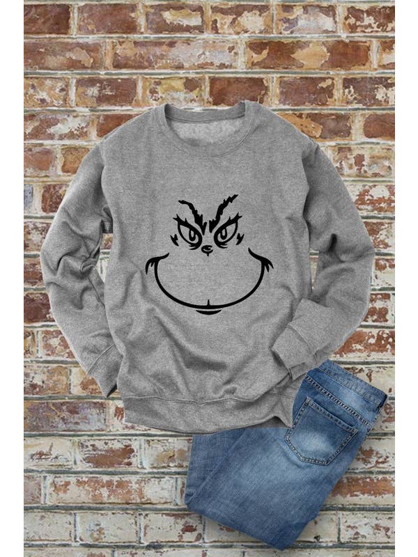Top Avenue - Wholesale Graphic Sweatshirt - Women's - Grinch Face, Christmas, Unisex Crewneck Fleece Sweatshirts8