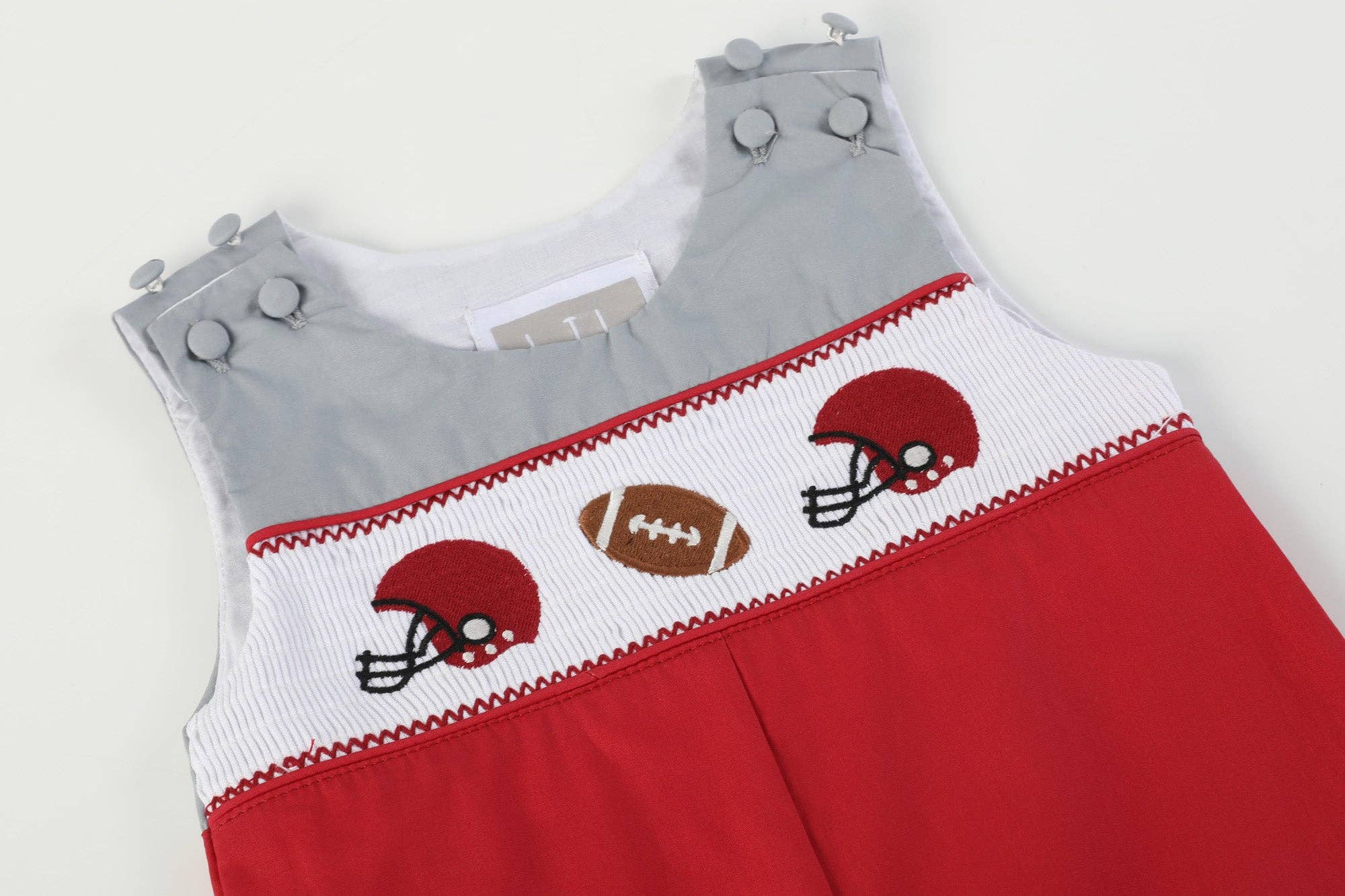 Lil Cactus - Wholesale Overalls - Baby - Red and Gray Football Smocked Overalls2