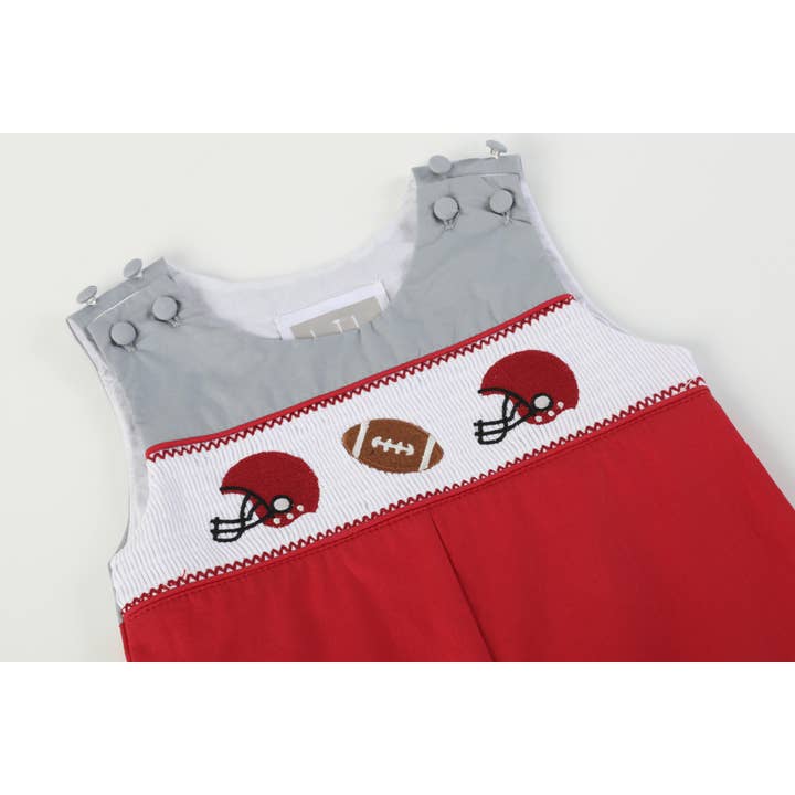 Lil Cactus - Wholesale Overalls - Baby - Red and Gray Football Smocked Overalls2