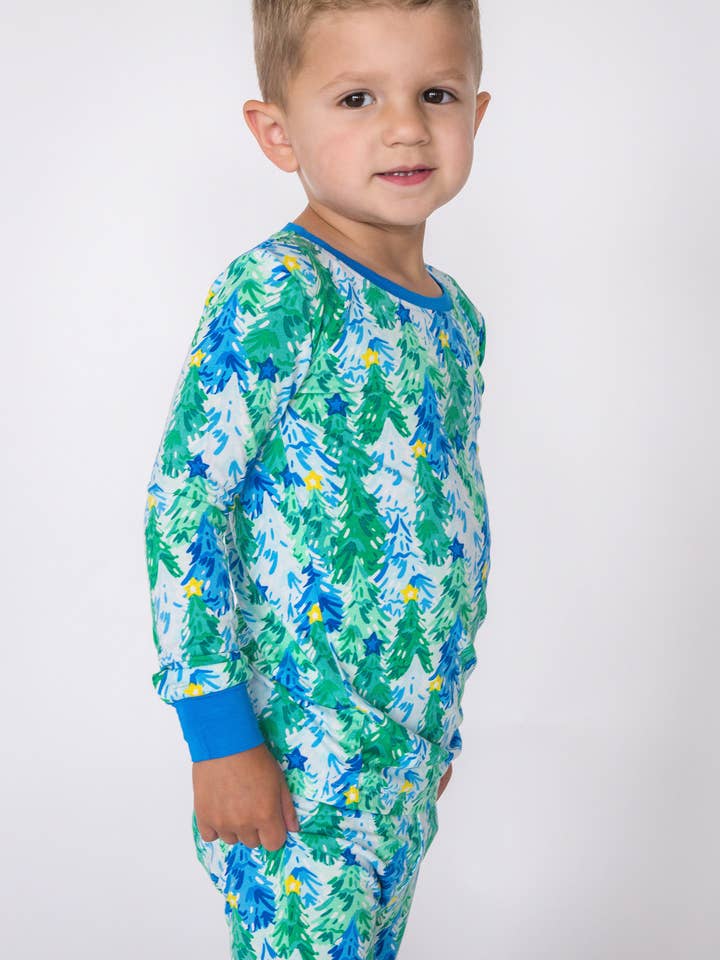 SoftSnooze™ Kids Bamboo Viscose Blue Jolly Grove Long Sleeve Pajama Set
 for wholesale by RuffleButts + RuggedButts