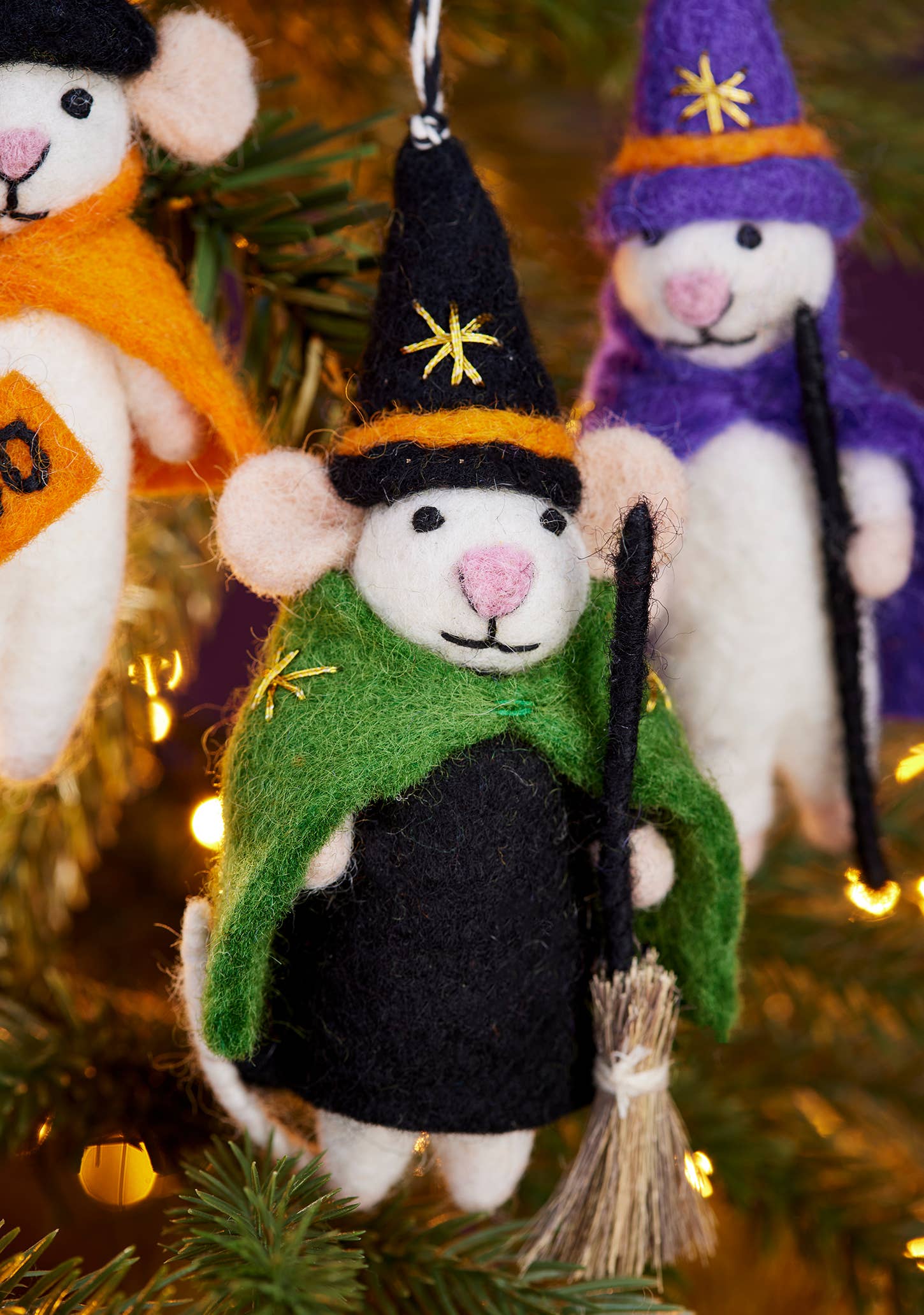 Namaste - Wholesale Ornament - Felt Witch Wizard Mice Decoration5