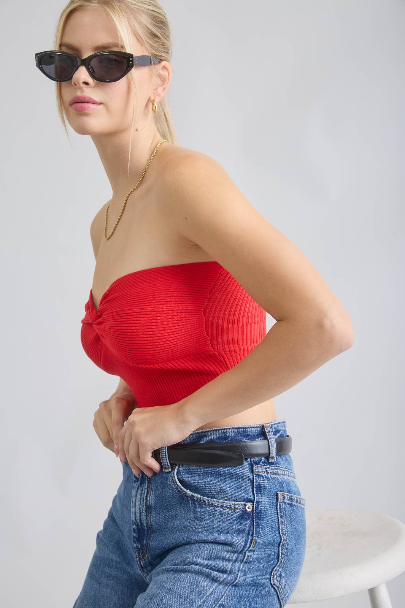 The Workshop Studio - Wholesale Knit Top - Women's - STRAPLESS TWIST FRONT KNIT CROP TOP (PRE-ORDER)3