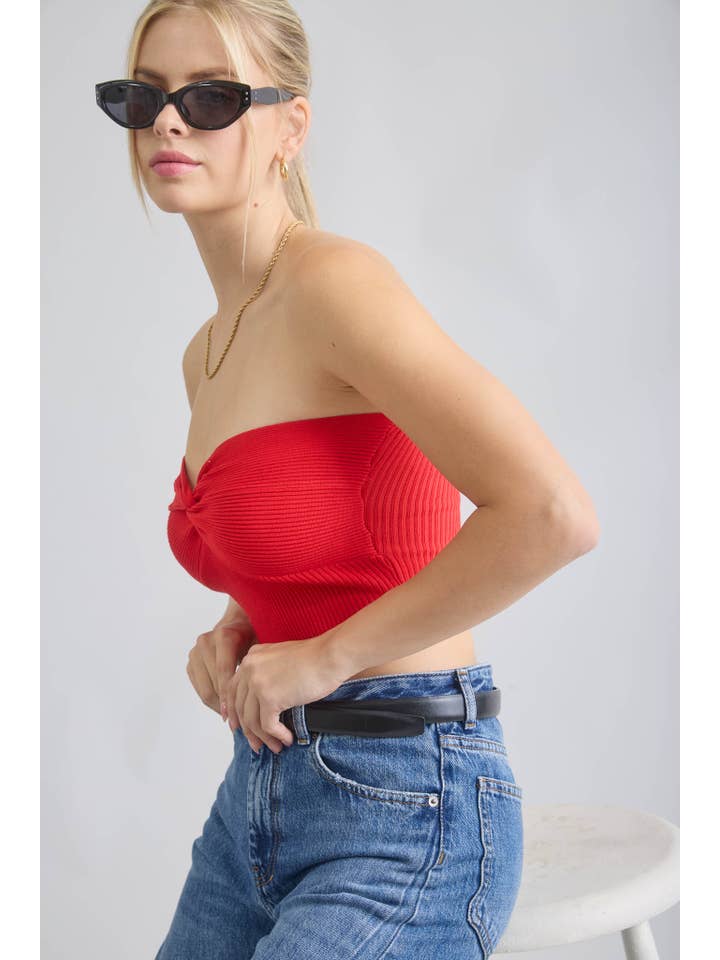 The Workshop Studio - Wholesale Knit Top - Women's - STRAPLESS TWIST FRONT KNIT CROP TOP (PRE-ORDER)3