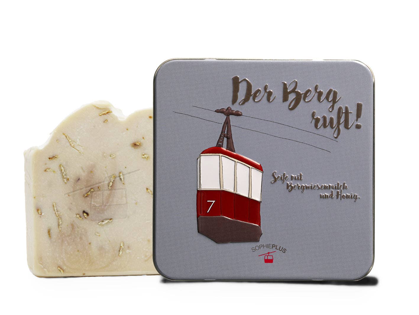 Sophieplus GmbH - Vente Pains de savon - Boîte en métal embossée « The mountain calls CAN » avec savon naturel 100 g0