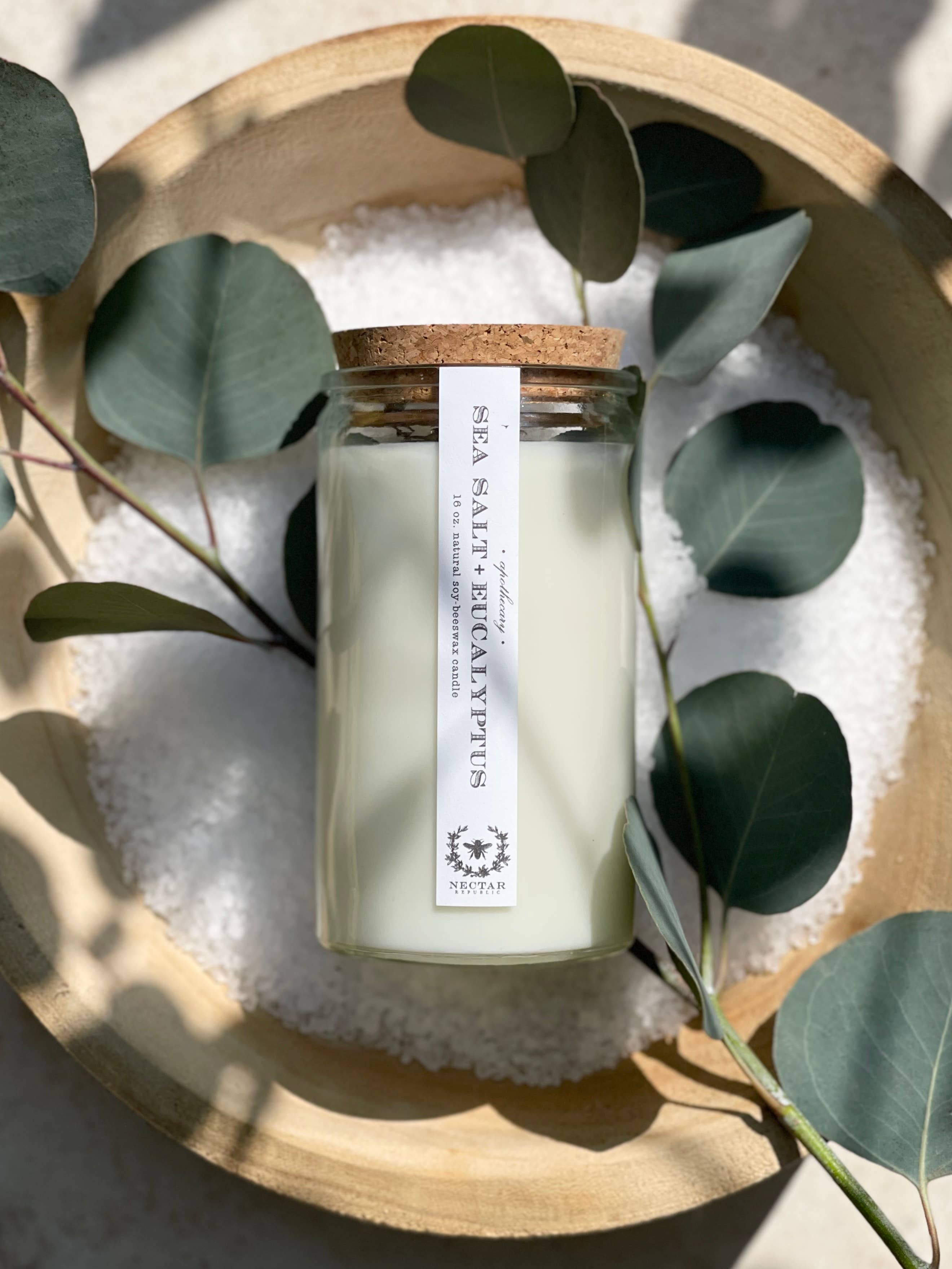 Nectar Republic – Großhandel Kerze im Glas / gefüllte Kerze – Sea Salt + Eucalyptus Apothekerkerze (Stärkend)2