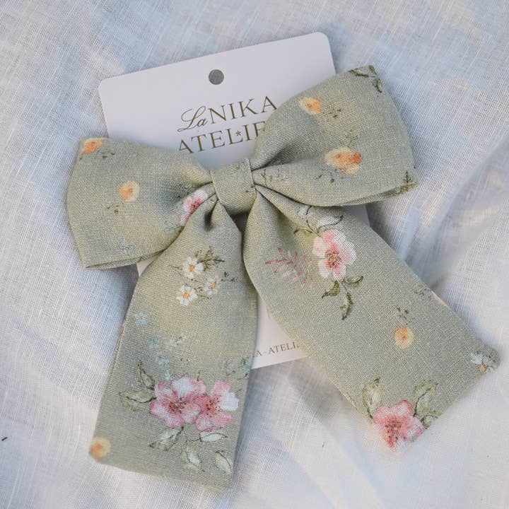 Lanika Atelier, Nika Korošec s.p. - Vente Nœud pour cheveux – femme - Grand nœud pour cheveux vert prairie, grand nœud floral pour femme