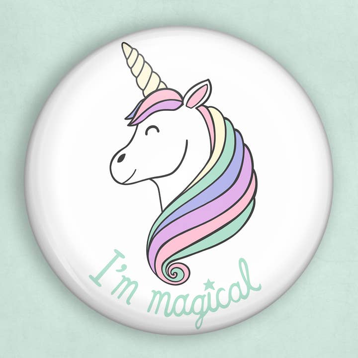 I'm Magical unicorn pin (1 inch diameter) for wholesale by Caroline W Illustration