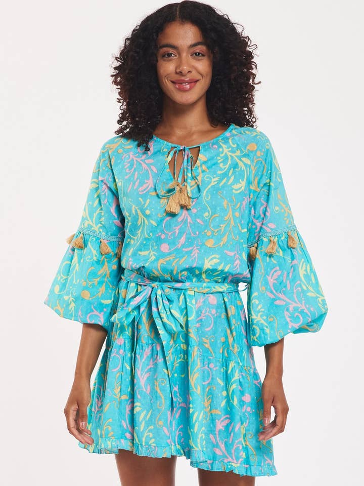 ModaPosa - Wholesale Dress - Women's - Alcee Dress Miami Swirl Aqua Multi Spring Summer