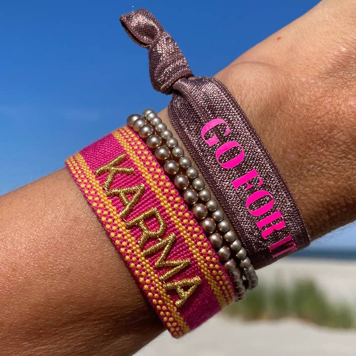 KARMA statement bracelet woven, embroidered for wholesale by Parsley & Pepper