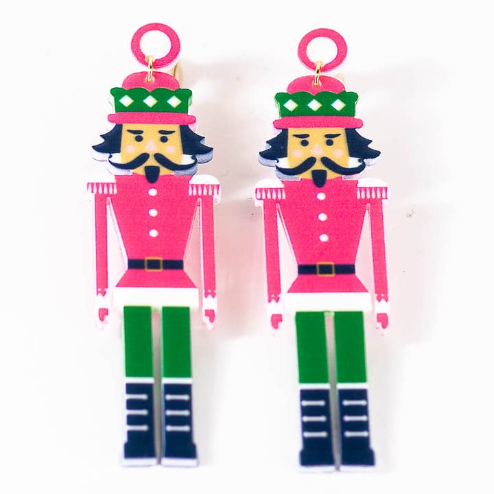 The Royal Standard - Wholesale Dangle Earrings - Nutcracker March Earrings Pink/Green 3"