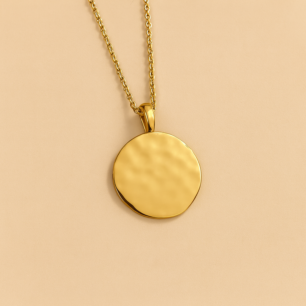 Gold Lunar – Großhandel Kette mit Anhänger/Charm – Geschmolzene gehämmerte Scheibenkette Halskette 18k vergoldet0