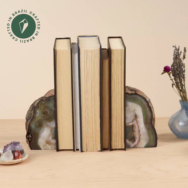GeoCentral - Wholesale Bookend - Green Agate Bookends - Crafted in Brazil