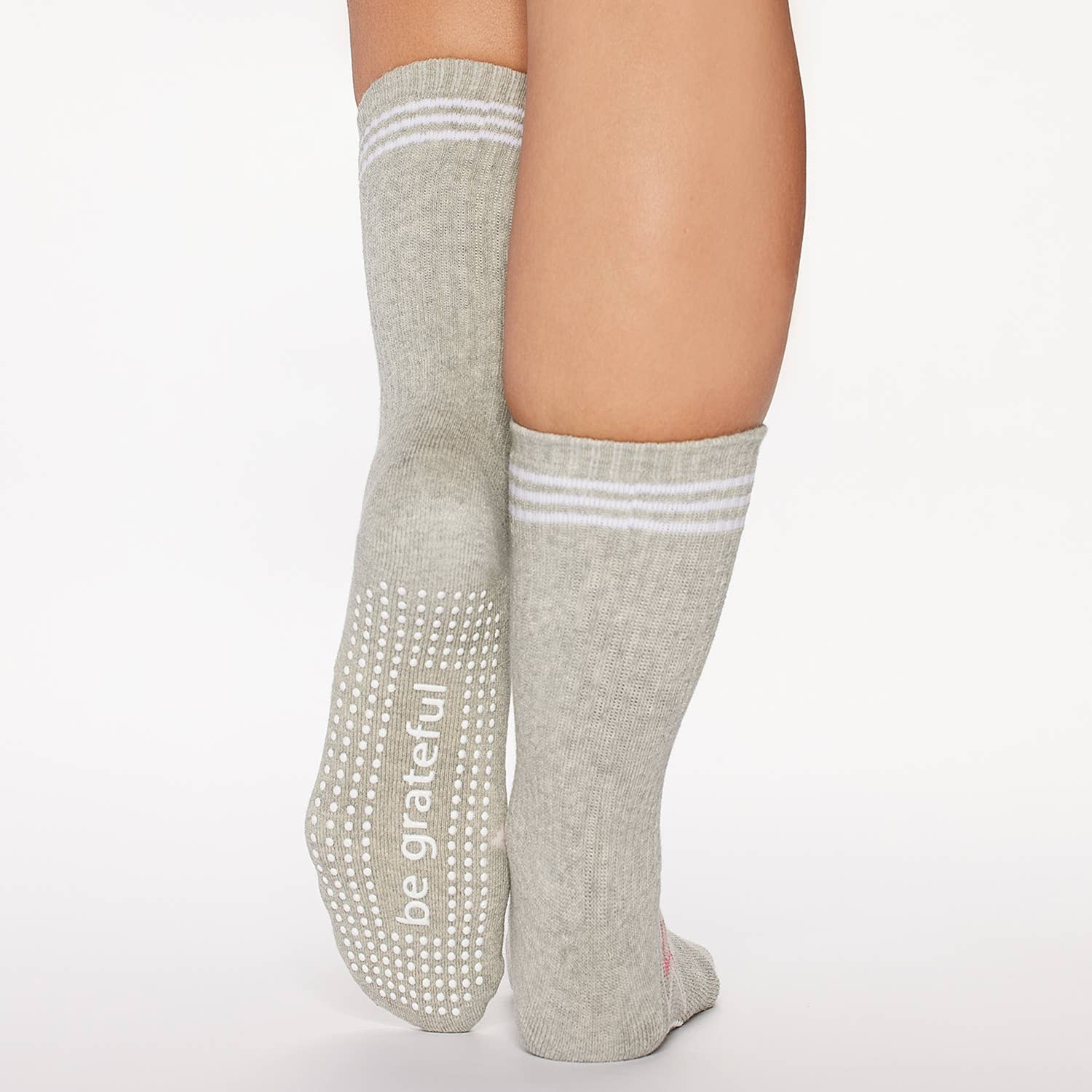 Sticky Be Socks - Wholesale Socks - Women's - Crew Be Grateful Grip Socks (Grey/Starburst)1