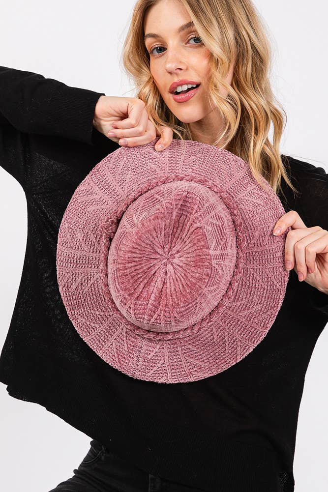 Hana - Vente Chapeau en feutre - femme - Fedora d'hiver à motif chenille et bande tressée13