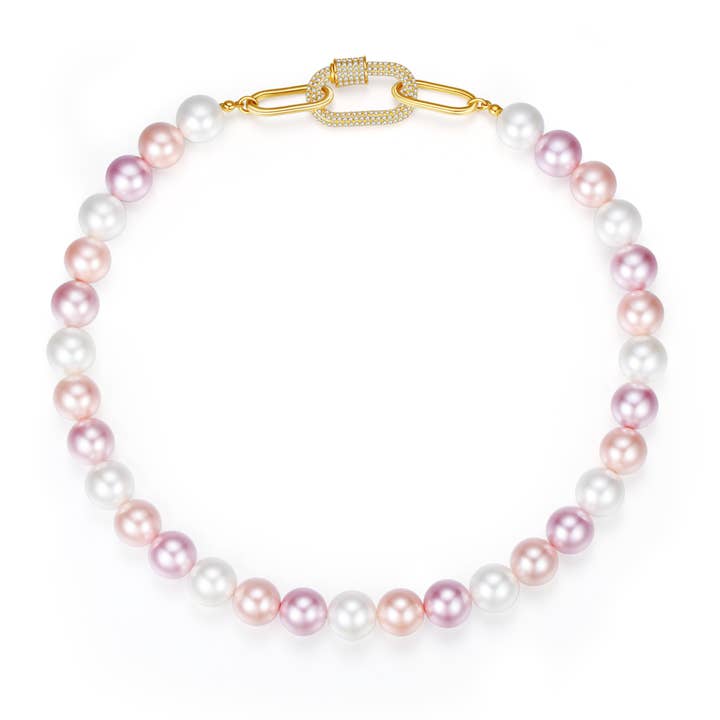 Roze parelketting met edelstenen ingelegde karabijnhaak voor wholesale door Classicharms