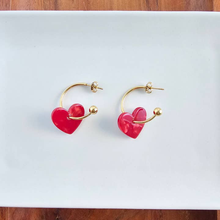 Sweetheart Hoops - Red // Valentine's Day Earrings, Jewelry for wholesale by Spiffy & Splendid