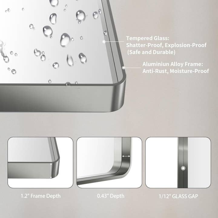 24 By 30 Inch Brushed Nickel Wall Mounted Bathroom Mirror Hangs Horizontally Or Vertically for wholesale on Faire4