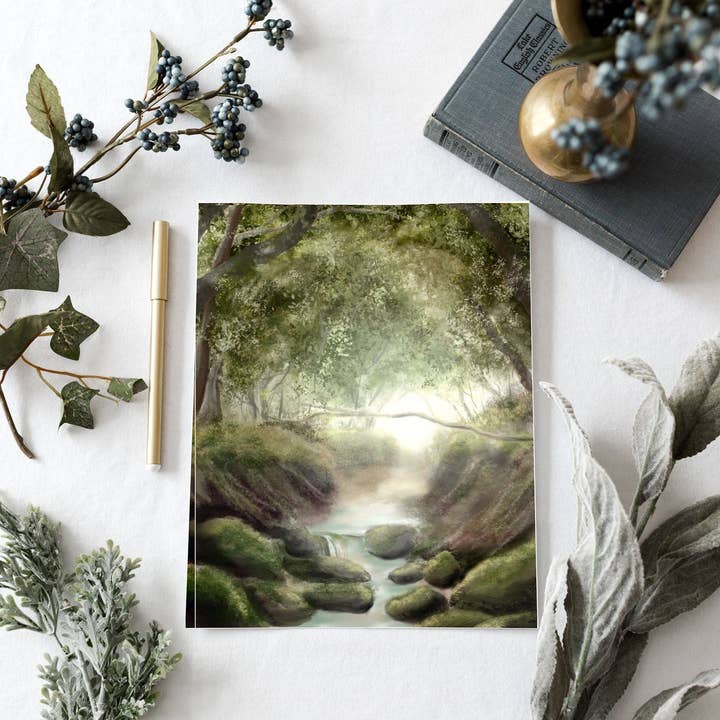 Woodland Watercolor Print / Cozy Forest Hand Painted 8 x 10 for wholesale by Fox and Wild