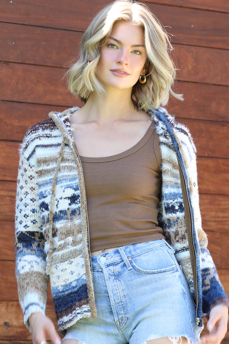 ANGIE - Wholesale Knit Sweater - Women's - XHS08-ASIS COZY ZIP FRONT HOODED CARDIGAN SWEATER W POCKETS3