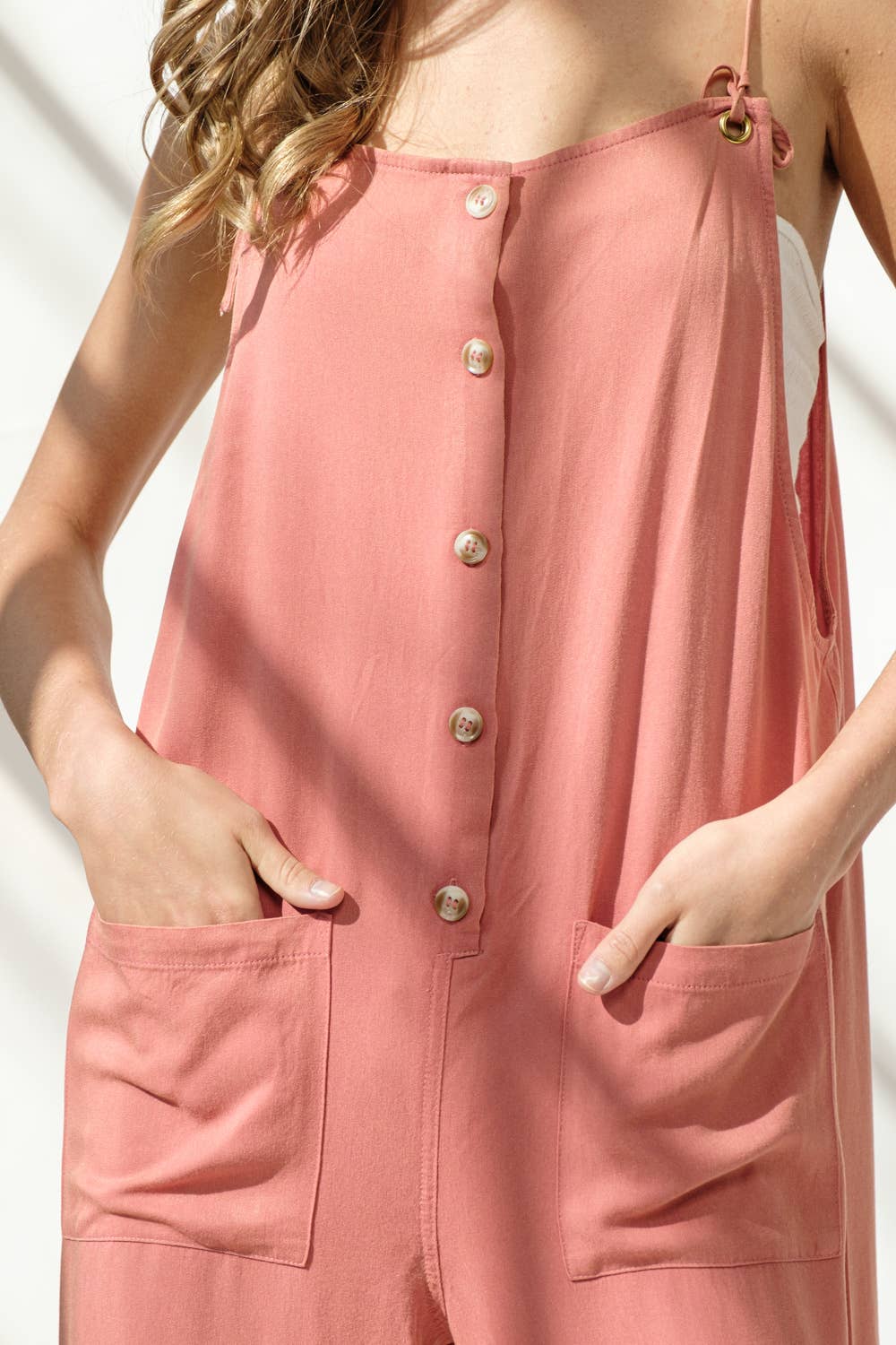 Blue B - Wholesale Jumpsuit - Women's - 32648R -Linen Feel Woven Tie Strap Button Up Pocket Jumpsuit1