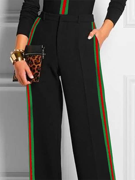 BLACK Long Sleeves Skinny Contrast Color Striped Casual Pants for wholesale on Faire2