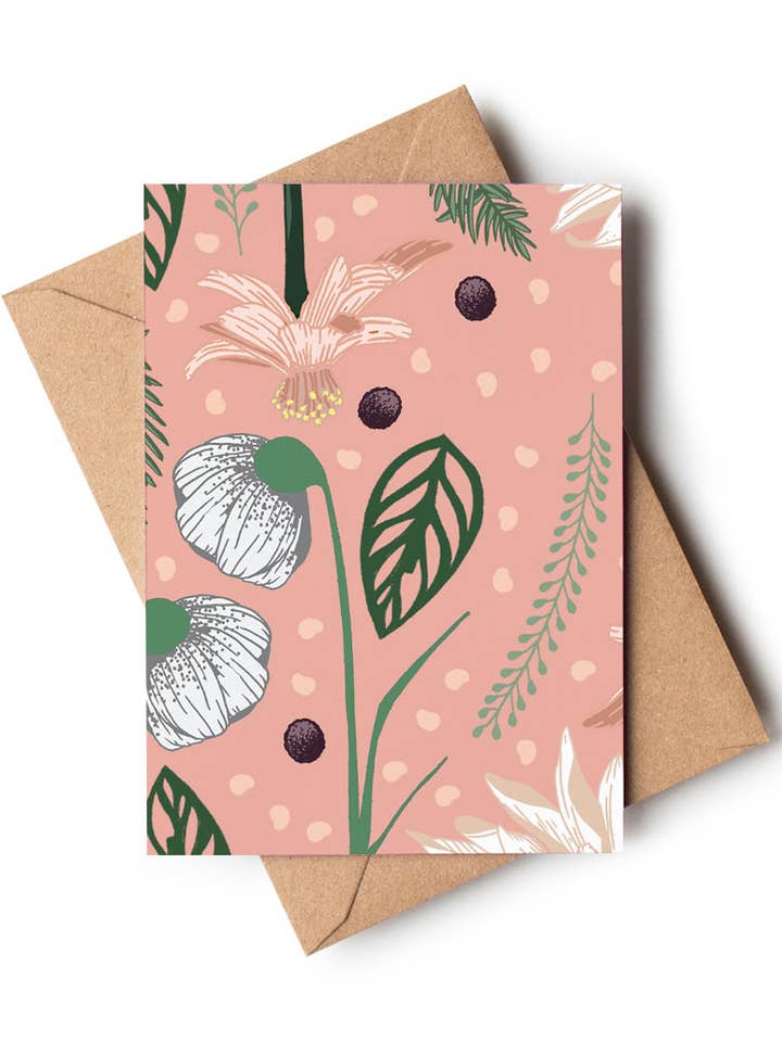 Carte-note florale rose | Mini carte de vœux botanique vierge pour la vente par Wildwood Paper
