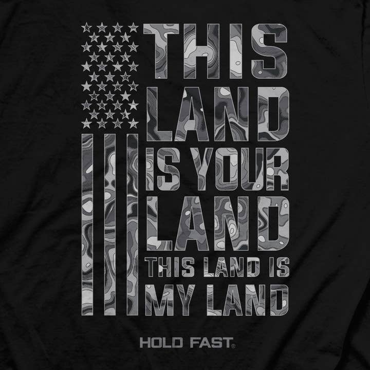 Black HOLD FAST Mens T-Shirt This Land for wholesale on Faire