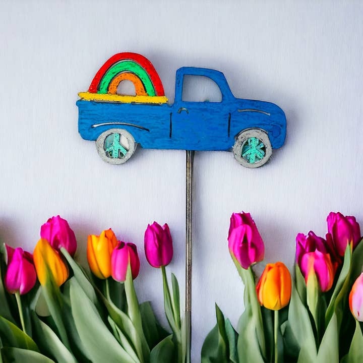 Truck rainbow plant stake pride 🌈 garden peace sign patio for wholesale by Whimsies