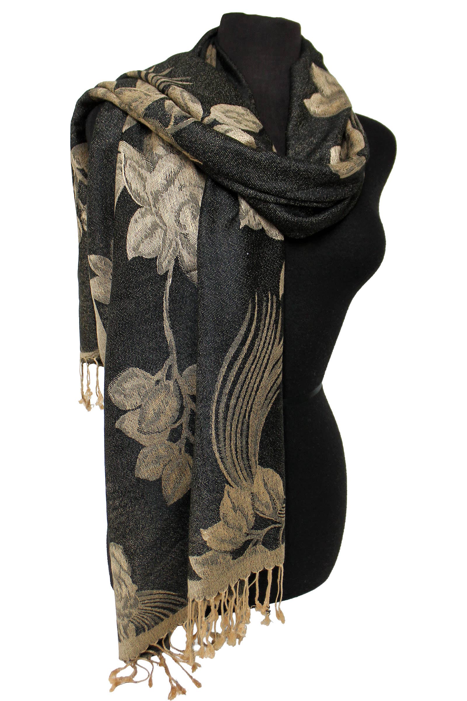 Cap Zone - Wholesale Scarf - Women's - Rose Floral Faux Silk Pashmina Wrap Scarf1