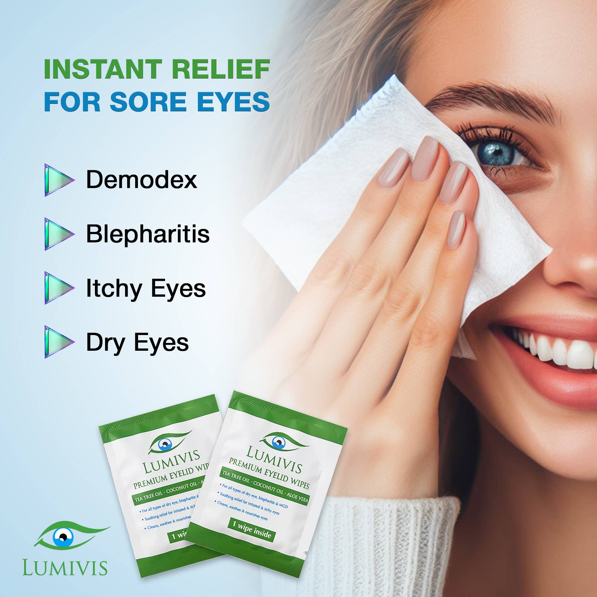 Lumivis – wholesale Face & body wipes – Lumivis Eyelid & Eyelash Wipes with Tea Tree Oil 36 Pieces3
