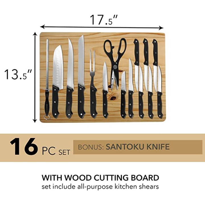 Lexi Home - Wholesale Knife Set - 16-Piece Cutlery and Extra Large Cutting Board Set