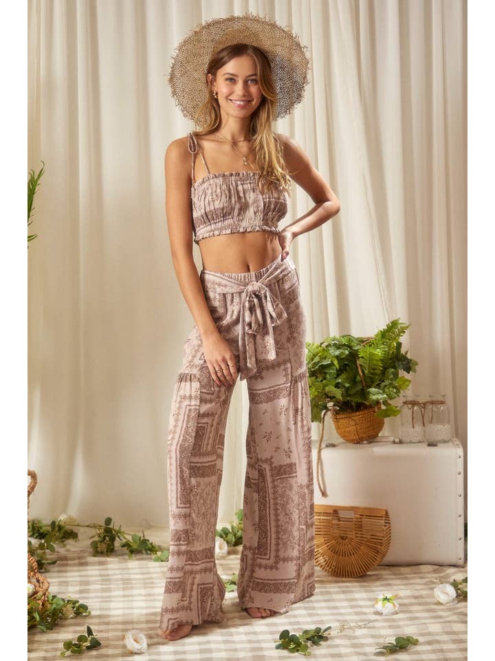 Endless Blu - Wholesale Pants - Women's - DNP1315A MULTI PRINTED WIDE PANTS WITH TIE